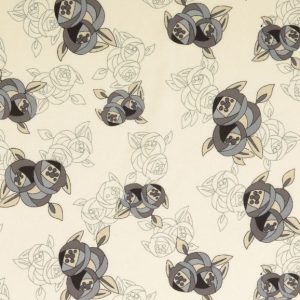 Satijn stof, kleine bloemen, crème/grijs. Q4752