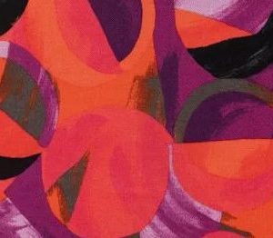 Rayon satijn stof, cirkel print, fuchsia/paars. X1013