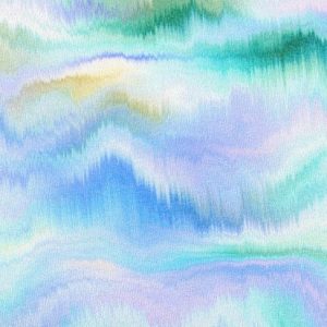 Rayon stretch stof, waveprint, blauw/paars/groen. Y59