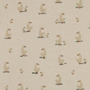 Rib jersey GOTS stof, gansjesprint, naturel/bruin/groen. P620