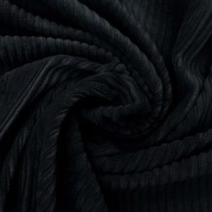 Rib stof stretch, zwart. Q5242