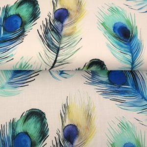Stenzo katoen voile stof, verenprint, wit/blauw/mint. Y505