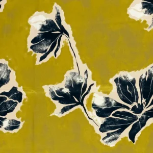 Satijn de luxe stof, grote bloembladprint, geel/roze/blauw. P333