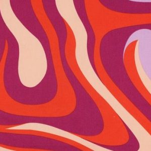 Satijn katoen stof, abstracte print, lila/zalm/cerise, Poppy meets Pommé. X1417