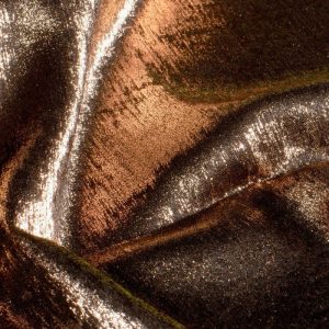Satijn lurex foliedruk stof, koper/goud. P114