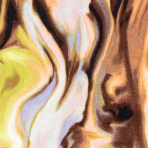 Satijn velvet stof, abstracte print, lila/bruin/groen. Y259