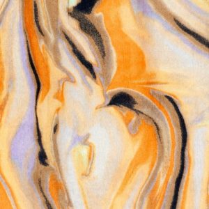 Satijn velvet stof, abstracte print, oranje/beige/lila. Y260