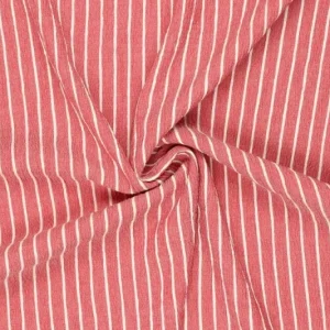Seersucker brede streep breton stof, rood/offwhite. P218