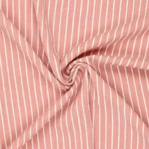 Seersucker brede streep breton stof, zacht rood/offwhite. P219