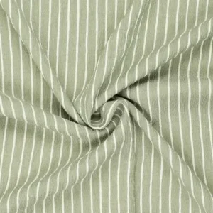 Seersucker brede streep breton stof, groen/offwhite. P221