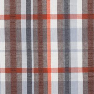 Seersucker katoen stof, ruit motief, blauw/bruin/oranje. Y14