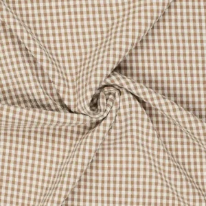 Seersucker ruit stof, 4mm, lichtbruin/offwhite. P213
