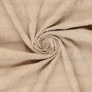 Seersucker smog stof, fijne ruit, lichtbruin/wit. P223