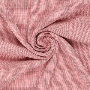Seersucker smog stof, fijne ruit, rood/wit. P225