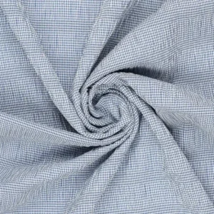 Seersucker smog stof, fijne ruit, kobalt blauw/wit. P229