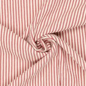 Seersucker streep stof, crème/rood. P203
