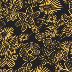 Soepel vallende crêpe stof, digitale print van bloemen, donkerblauw/geel. C337