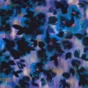 Soepel vallende satijn de luxe stof, fijne bloemenprint, blauw/paars. X787