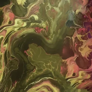 Soft shell stof met borg, marmer look, groen/bruin/roze. D0515