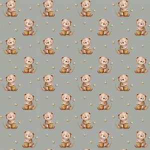 Stenzo katoen stof, beertjes en bijtjesprint, ecru/bruin. P359