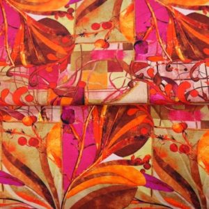 Stenzo tricot katoen stof, fantasie print, oranje/fuchsia/bruin. X1376