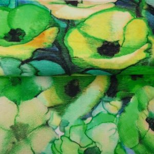 Stenzo katoen voile stof, aquarel bloemenprint, groen/blauw. Y509