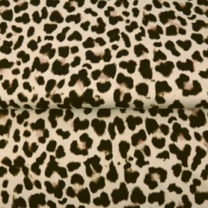 Stenzo viscose tricot stof, panterprint, ecru/zwart. Y530