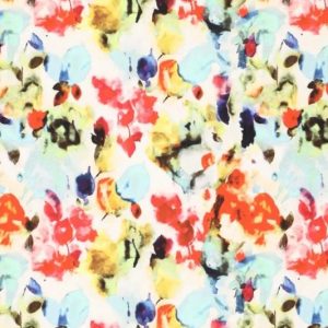 Stretch stof, zwaar vallend, lente bloemen print, offwhite/multicolor. X611