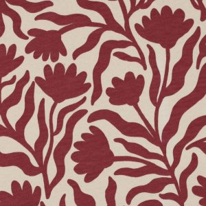 Sweat stof, bloemen- en takkenprint, ecru/rood, by Poppy. P160