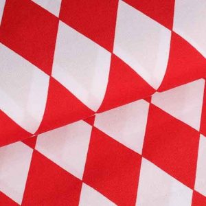 Terlenka stof, harlekijn print, wit/rood. F9020-02