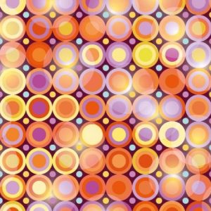 Texture burlington bi-stretch stof, retroprint, oranje/geel/paars. FNT14