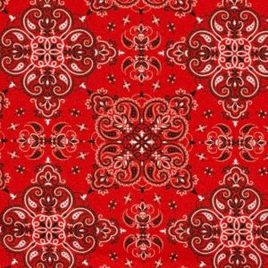 Texture stof, boerenzakdoek print, rood/zwart/wit. FNT10