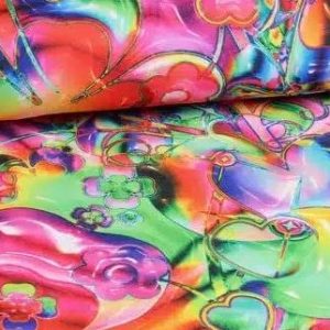 Texture stof, digitale klavertje vier print, fuchsia/blauw/groen/oranje/geel. X402