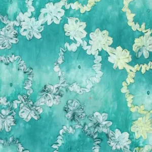 Tie dye broderie stof, geborduurd lint, groen. P478