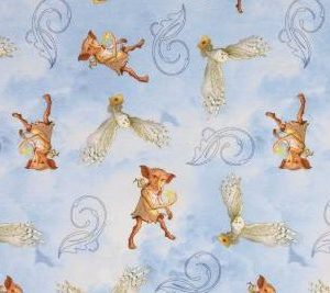 Tricot katoen stof, Harry Potter print, lichtblauw/bruin. Z0381