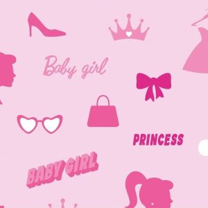 Tricot katoen stof, baby girl print, roze. X357