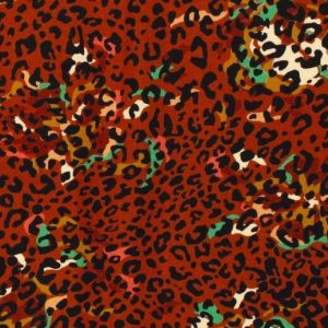 Tricot katoen stof, dierenprint, roest/zwart/groen. A0954