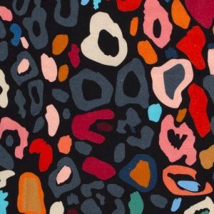 Tricot katoen stof, dierenprint grof, zwart/oranje/grijs. A0958