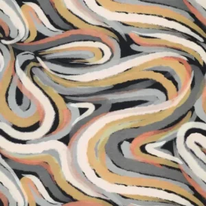 Tricot katoen stof, digitale fantasie golfprint, grijs/perzik/okergeel/donkerblauw. Y494