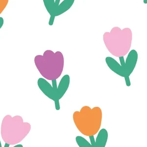 Tricot katoen stof, digitale tulpjesprint, wit/groen/paars/oranje/roze. Y297