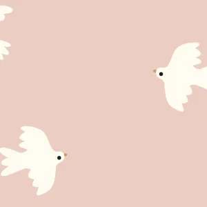 Tricot katoen stof, digitale vogelprint, roze/offwhite. Y296