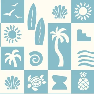 Tricot katoen stof, digitale zeemotievenprint, blauw/offwhite. Y295