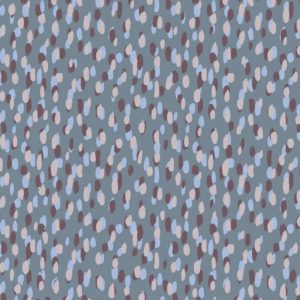 Tricot katoen stof, druppelprint, blauw/bruin/offwhite. A0888