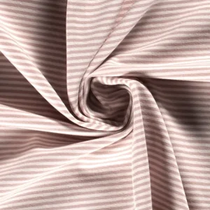 Tricot katoen stof, fijn streepje, oudroze/wit. Y950