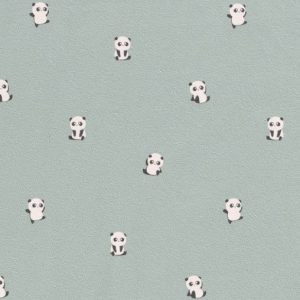 Tricot katoen stof, panda, dusty mint. D0351