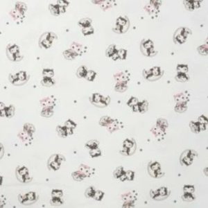 Tricot katoen stof, poezenprint, offwhite/roze/beige. X651