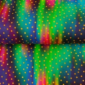 Stenzo tricot katoen stof, vegen/stipprint, fuchsia/groen/blauw. X908