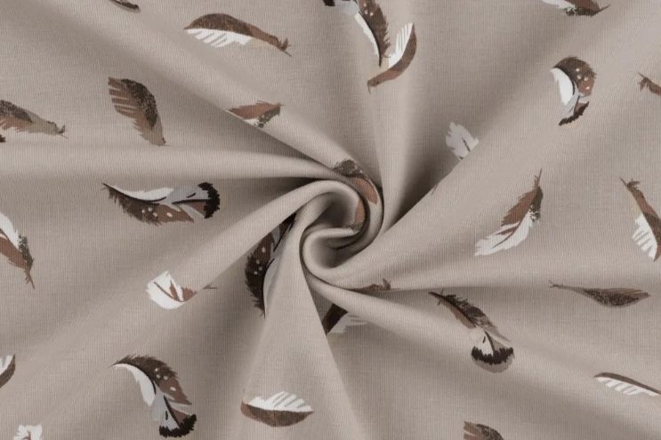 Tricot katoen stof, verenprint, beige. X640 - Afbeelding 3
