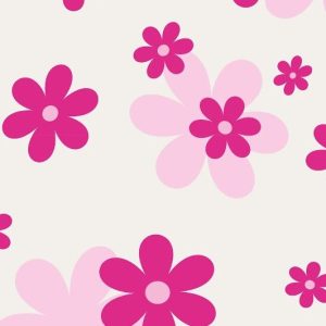 Tricot katoen stof, bloem vintage retroprint, offwhite/roze. X356