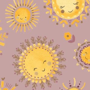 Tricot katoen stof, zonprint, oud roze/geel. X647